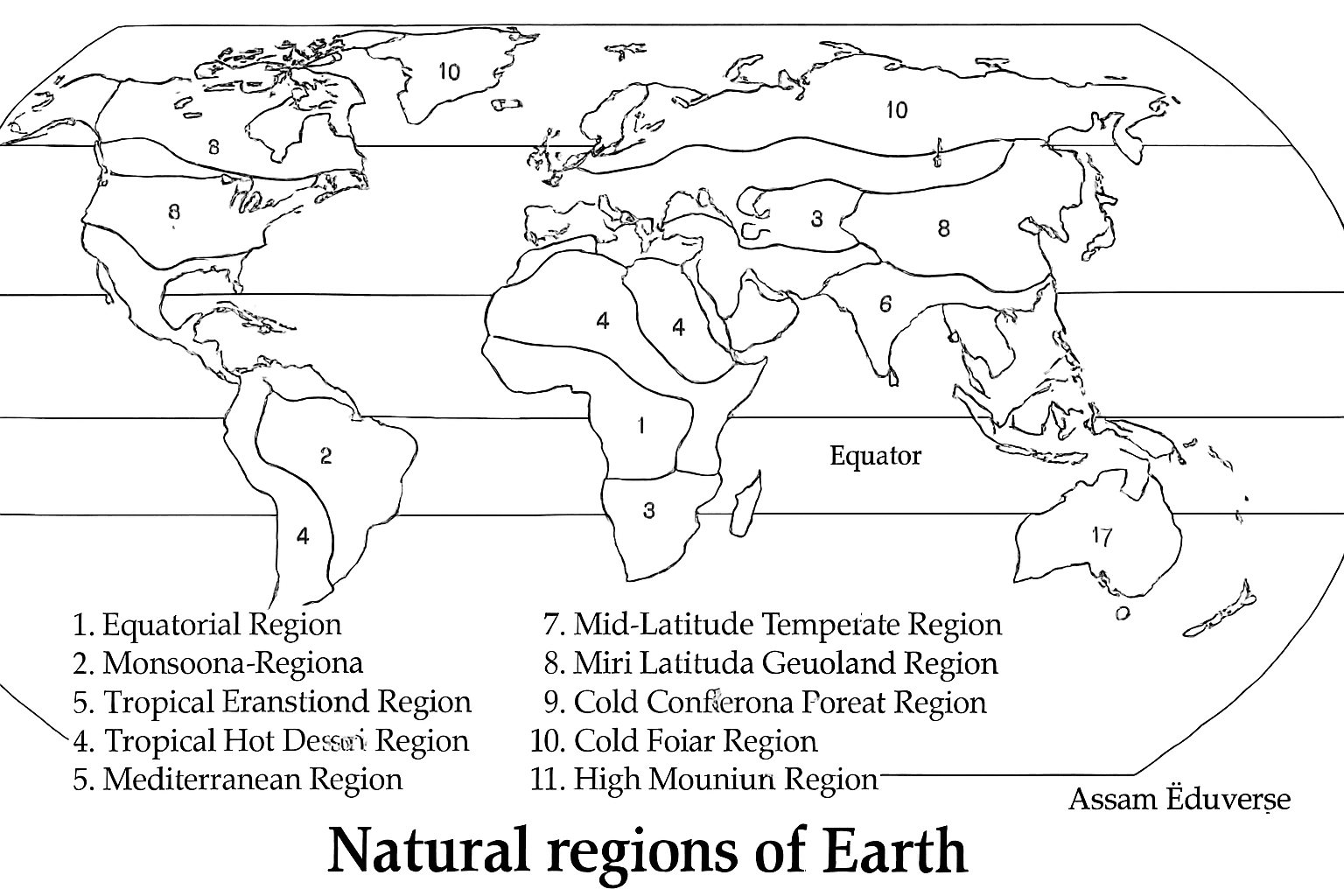 Assam Eduverse Class 10 Advance geography chapter 3 What do you mean by 'Natural Region'? To how many natural regions the whole earth can be divided? Write their names and show in the map.