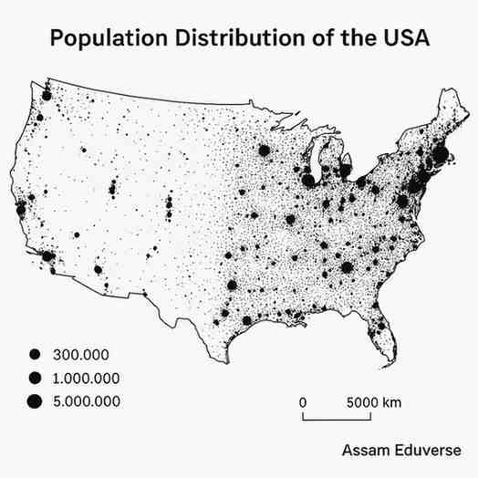 Discuss with the help of a sketch the growth and the distribution of population in USA