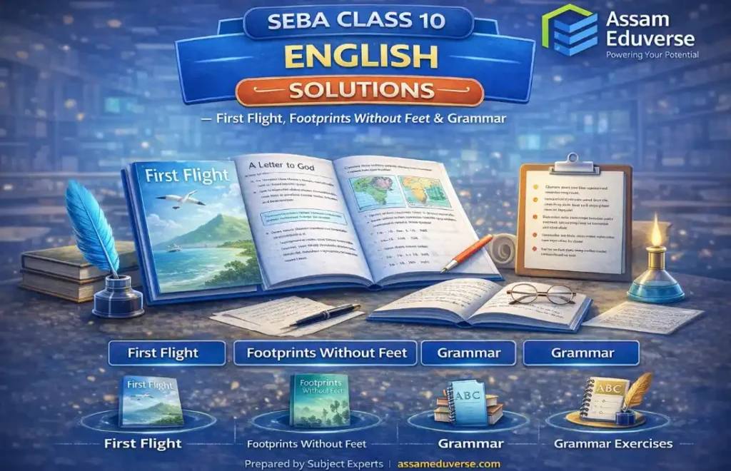 SEBA Class 10 English Solutions and question answer for First Flight Footprints Without Feet and Grammar by Assam Eduverse