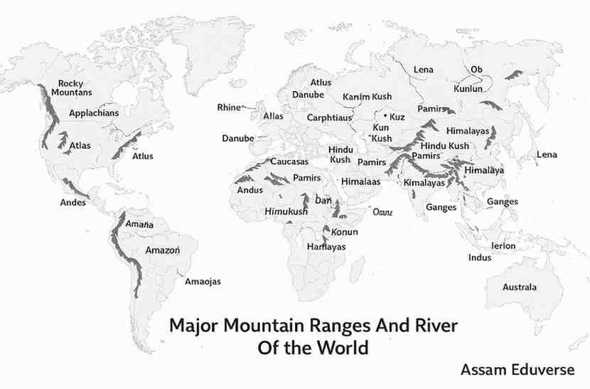 Assam Eduverse advance geography chapter 3 Mention the major mountain systems and rivers of the world and show them in the map.