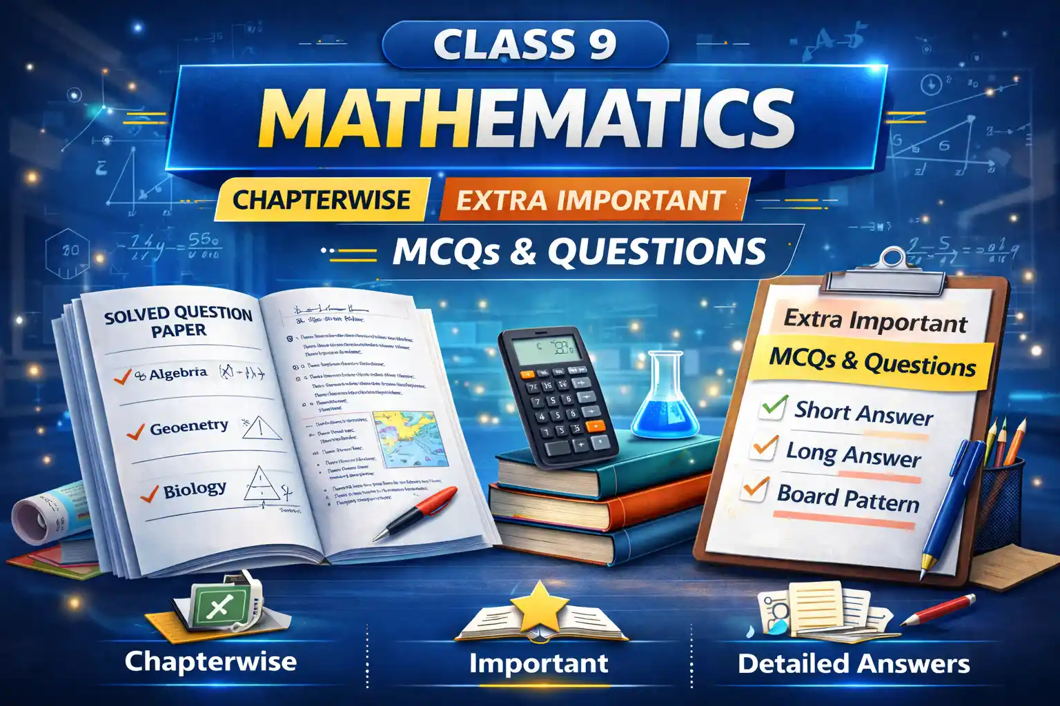 SEBA Class 9 Mathematics Chapterwise Important MCQs Algebra Geometry Statistics Practice