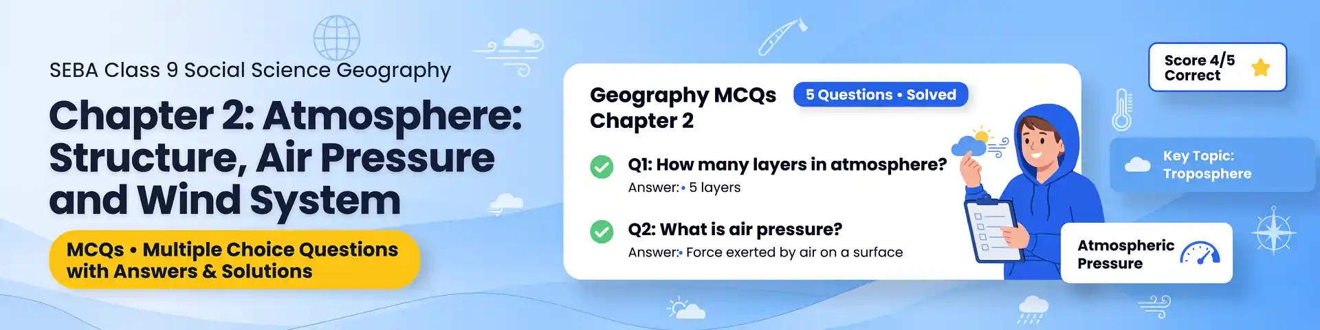 SEBA Class 9 Social Science Geography Chapter 2 Atmosphere Structure Air Pressure and Wind System MCQs | Assam Eduverse – Powering Your Potential