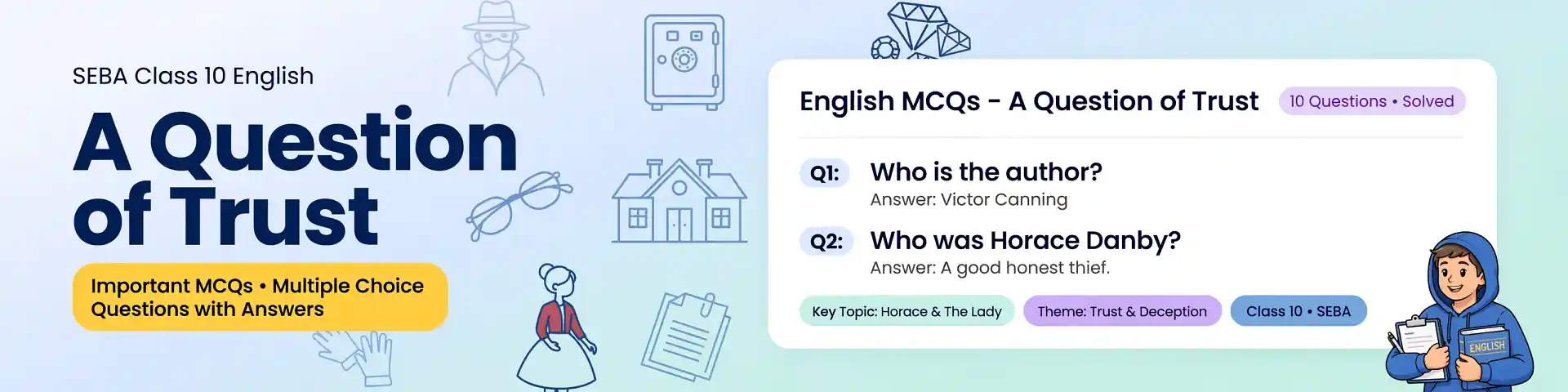 SEBA Class 10 English A Question of Trust Important MCQs with HSLC PYQs, answers, explanations and interactive quiz practice