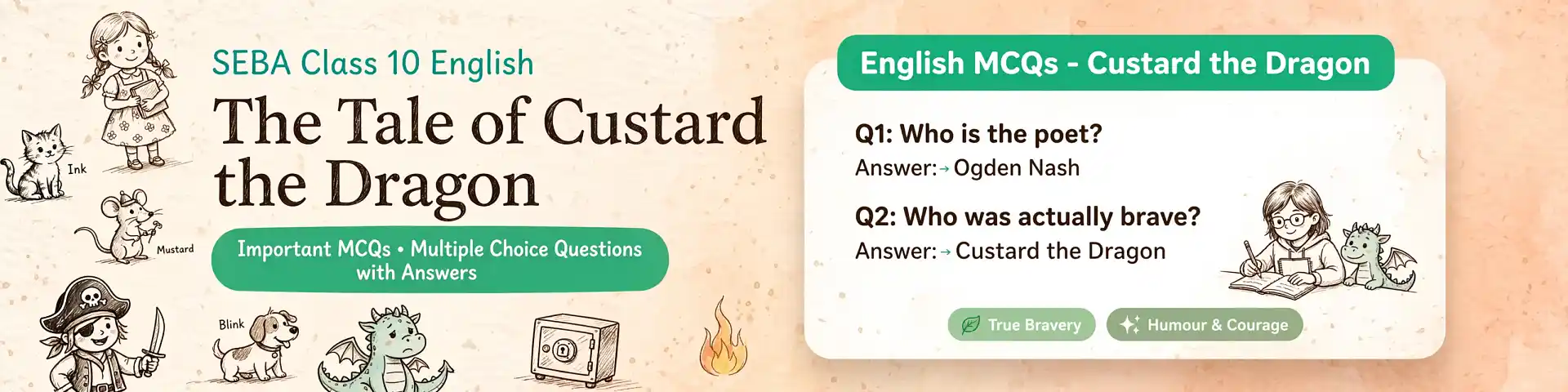 SEBA Class 10 English The Tale of Custard the Dragon Important MCQs with HSLC PYQs, answers, explanations and interactive quiz