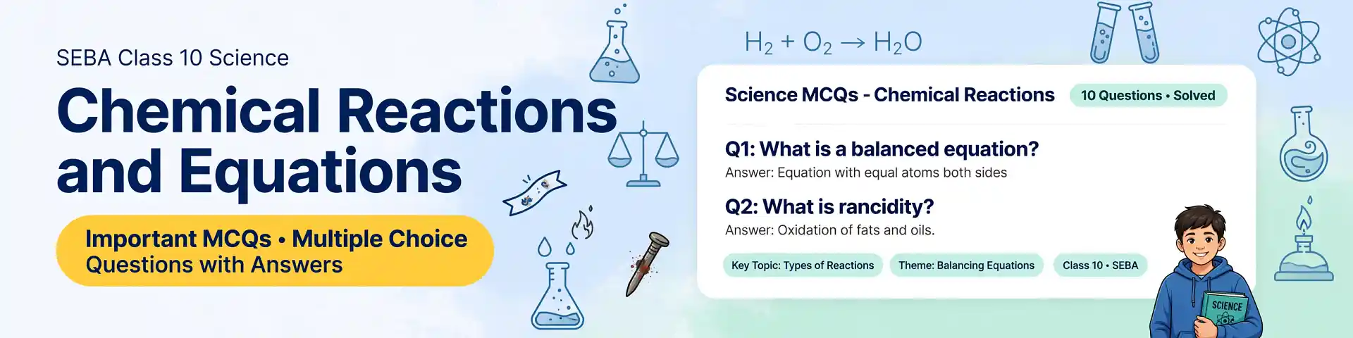 SEBA Class 10 Science Chapter 1 MCQs on Chemical Reactions and Equations with PYQs and important questions